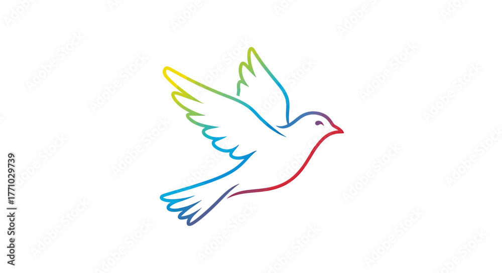 Obraz premium Colorful Flying Dove of Peace with Rainbow Gradient Outline, a Symbol of Hope and Freedom, Vector Illustration