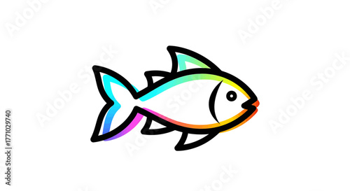 Vibrant Rainbow Outline Fish Vector Illustration - A Playful Aquatic Creature