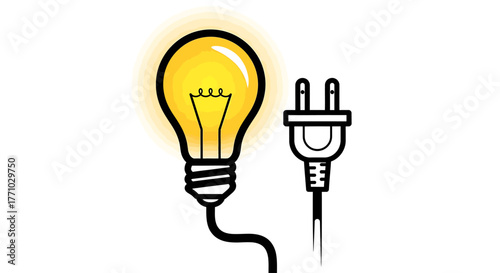 Vector Illustration Bright Idea with Lightbulb and Plug, Powering Innovation and Creativity