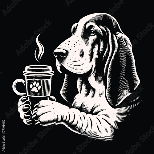 Dog with Coffee Cup: A Relaxing Morning Moment.