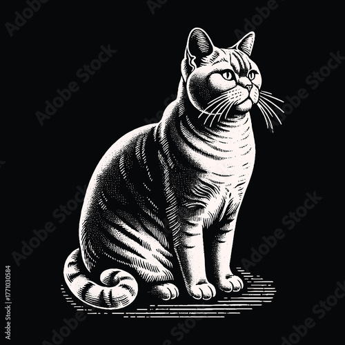 Elegant Cat Portrait in Monochrome Style.