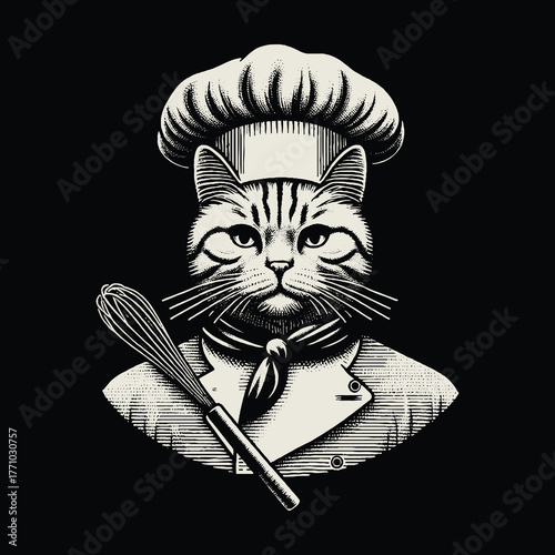 Chef Cat Portrait with Whisk and Culinary Attire.
