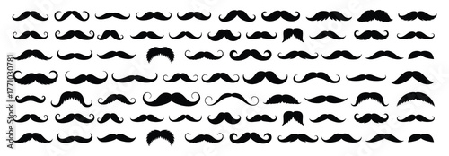 Mustache silhouette icon vector set, Mustache silhouette different set multiple style collection, Vector illustration