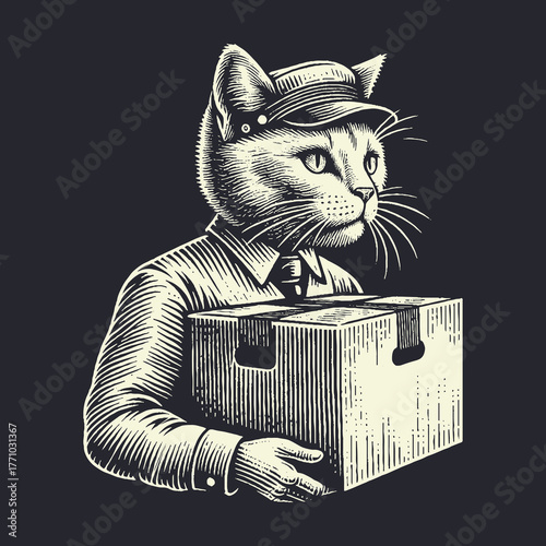 Cat Courier Delivering Package with Professional Attire.
