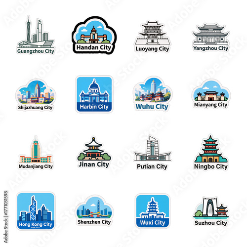 Transparent PNG - 4x4 Collections of China cities stickers with name tag