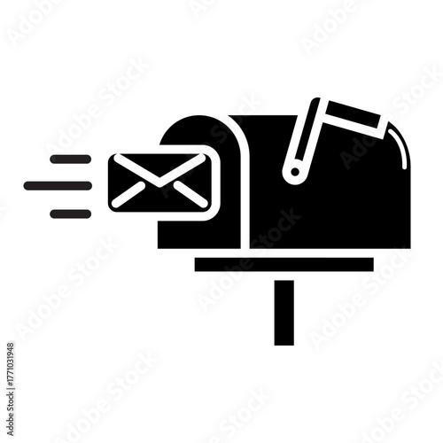 mailbox glyph icon. the letter enters the mailbox glyph icon.	