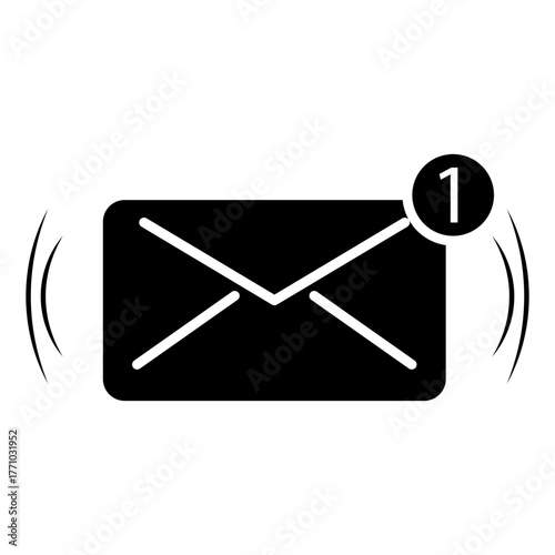 1 incoming message glyph icon. 1 incoming mail glyph icon. 1 incoming email glyph icon. vektor.	
