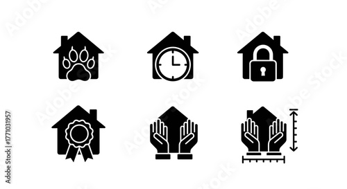 Find your dream home with property protection, time management, pet friendly, best award and size measurement symbols for real estate business