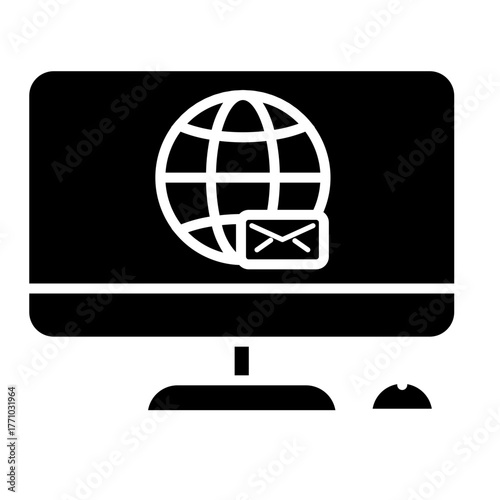 incoming messages on the computer icon. computer glyph icon. message glyph icon. email glyph icon. mail glyph icon.	