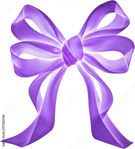 Purple Satin Ribbon Bow, Shiny Decorative Gift Wrap Element Isolated on Transparent Background, Birthday and  Anniversary