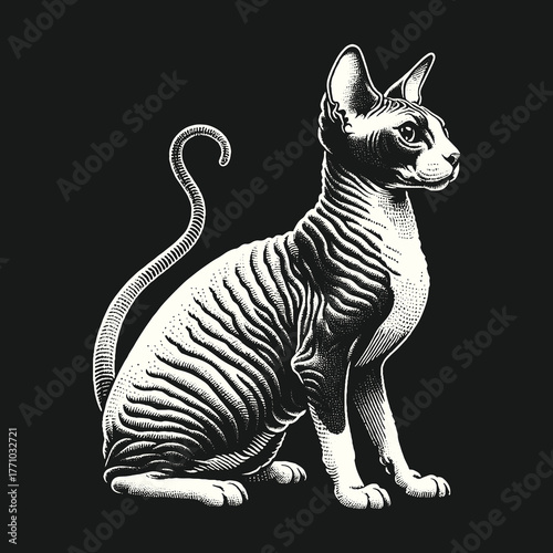 Elegant Sphynx Cat Portrait in Monochrome Style.
