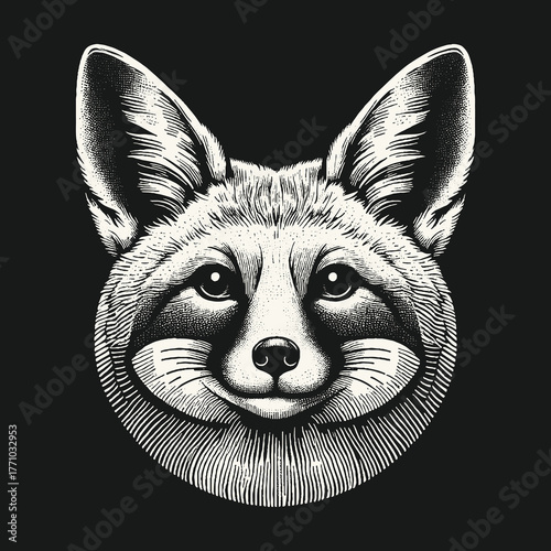 Fox Portrait: A Detailed Black and White Illustration.
