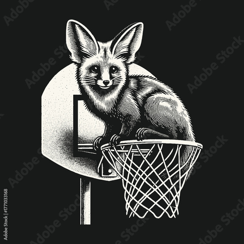 Fox on Basketball Hoop: A Playful Illustration.