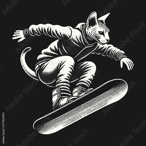 Cat Skateboarder in Action: A Cool Urban Sport.