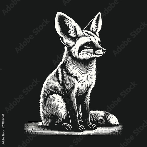 Elegant Fennec Fox Portrait in Monochrome Style.