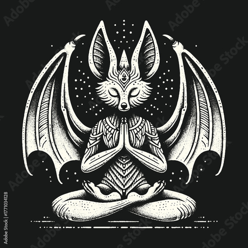 Mystical Bat Creature Meditating in Peaceful Enlightenment.