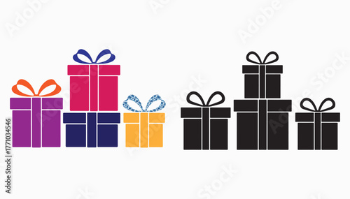 Colorful and monochrome gift boxes with ribbons for special occasions