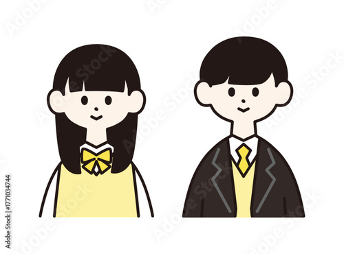 制服を着た高校生の男女　ブレザーとベスト　正面上半身　シンプルでフラットなイラスト