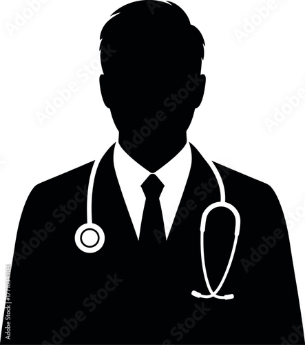 Black silhouette of a medical professional with stethoscope
