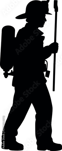 Black silhouette firefighter with equipment person