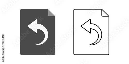 Version rollback action icon showing a document with a backward arrow overlay. Ideal for software restore points, data recovery systems, and version control management.