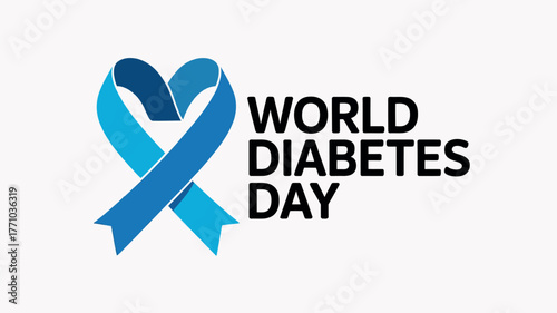 World Diabetes Day with Blue Ribbon and Heart Symbol