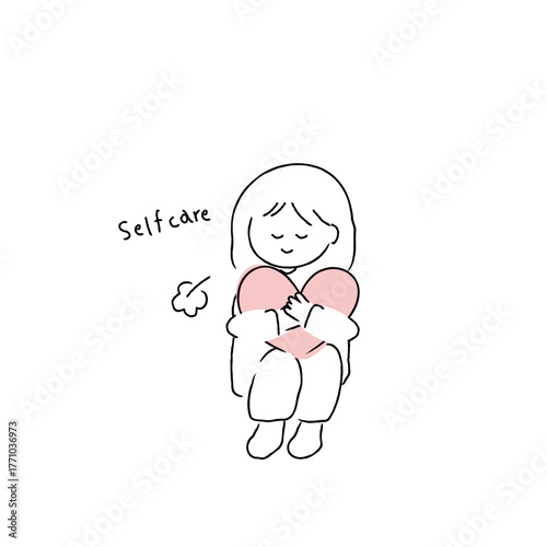 ハートを抱きしめる女性のイラスト