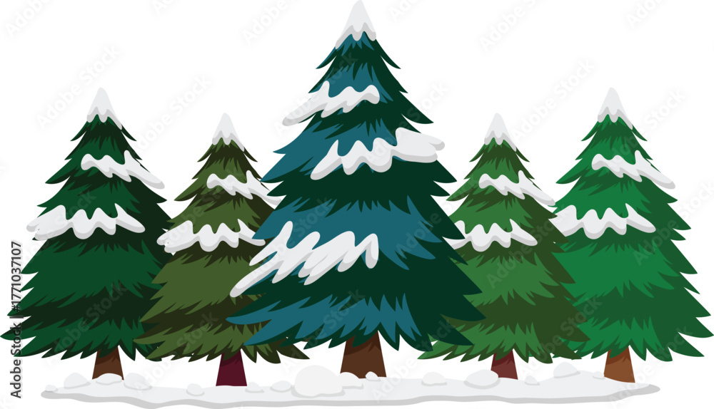 Obraz premium Winter Forest Illustration with Snowy Pine Trees and Evergreen Fir Trees, a Perfect Scene for Christmas and Holiday Designs