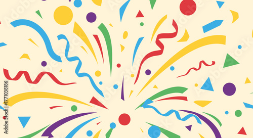 Explosion of colorful confetti and streamers celebrating a festive event, party, or holiday with a joyful and dynamic feel