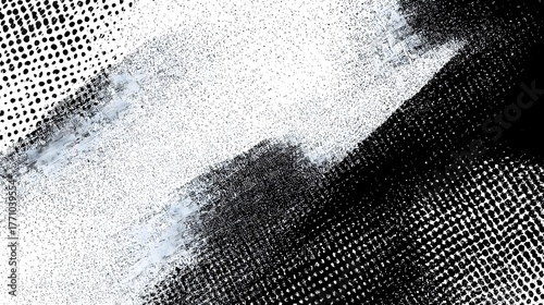Fototapeta Naklejka Na Ścianę i Meble -  Abstract monochromatic background featuring textured brush strokes and halftone patterns