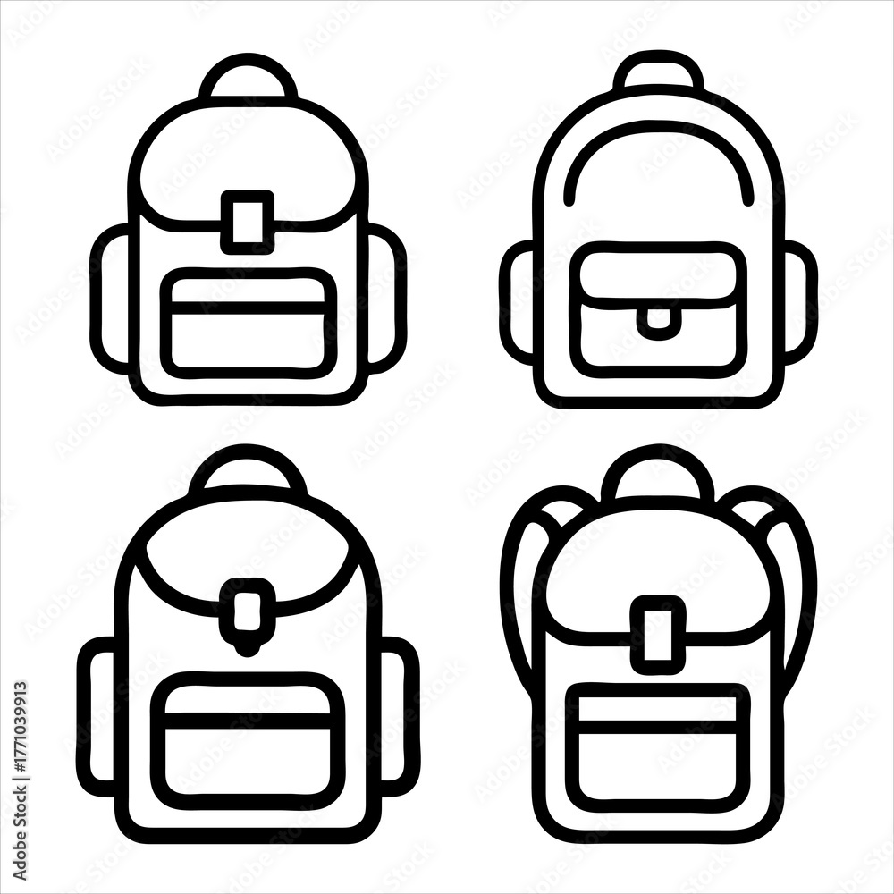 Obraz premium Four outline styles of backpacks for school and travel convenience vector