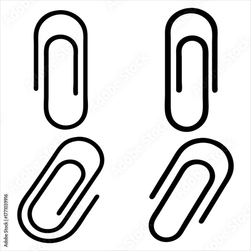 Four paper clips displayed in different angles and orientations for office supplies concept vector