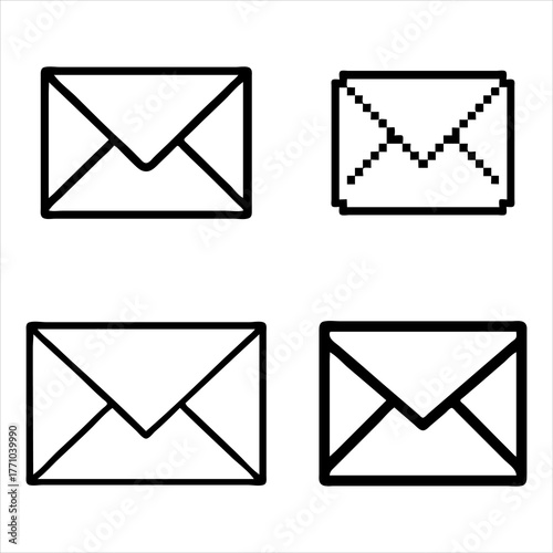 Set of four simple line art envelope icons representing communication and mail vector