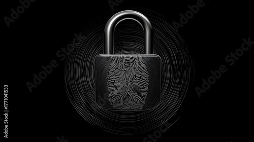 Digital Cybersecurity Padlock Icon with Biometric Fingerprint Authentication Protection