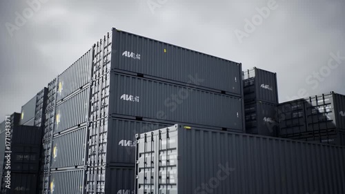 Stacks Of Gray Shipping Containers In An Outdoor Industrial Setting