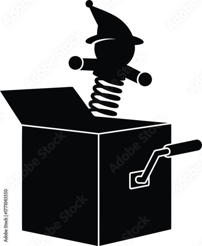 Surprise jack in the box toy springing out of open box classic playful entertainment vector