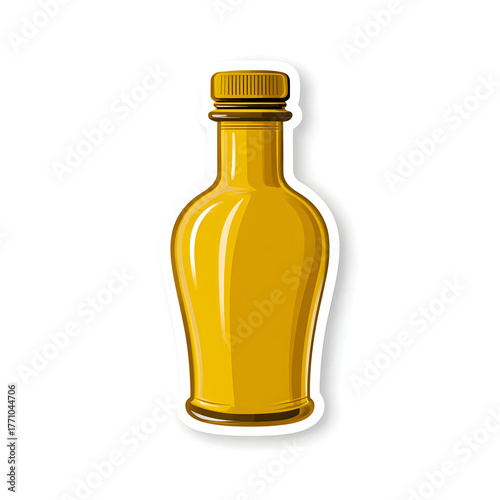 A mustard yellow bottle with a ribbed cap isolated on a white background sticker style image