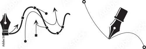 Digital Drawing Illustration with Stylized Pen and Curved Paths