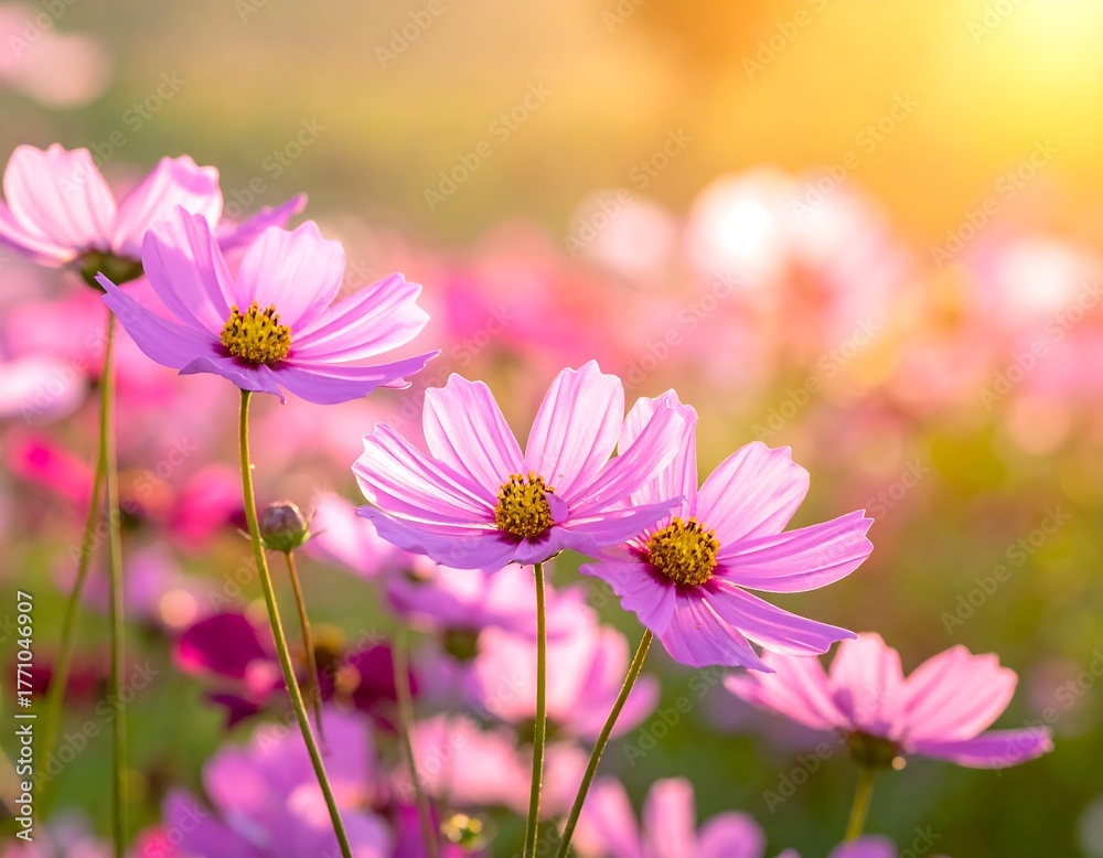 Obraz premium Pastel pink cosmos flowers in sunlight