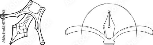 Stylized Fountain Pen Nibs in Abstract and Emblematic Line Art