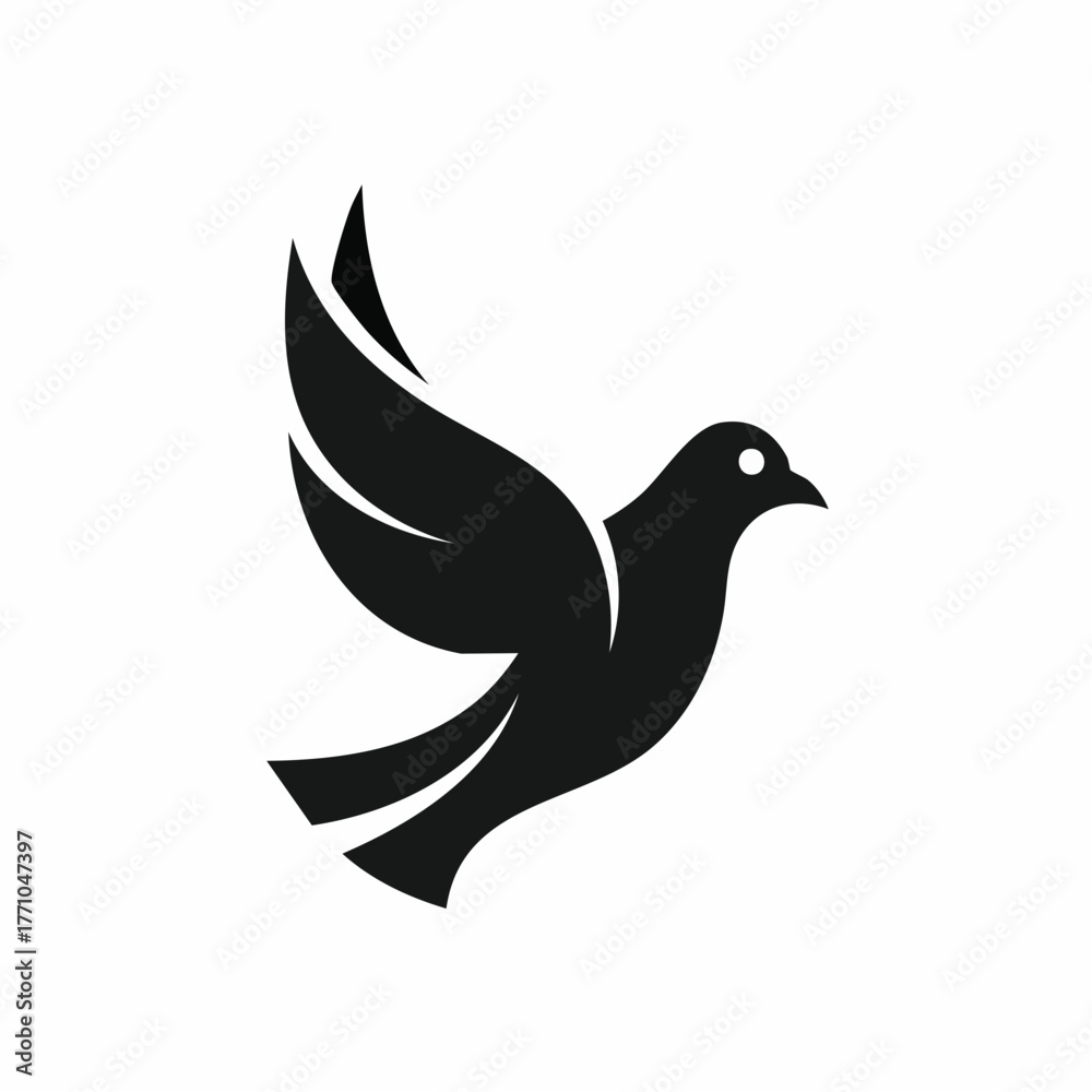 Fototapeta premium Stylized black vector silhouette of a dove head with simple smooth curves, clean white background, editable for minimalist logo design