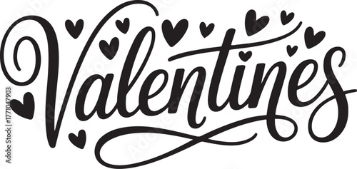 Elegant valentines day hand lettering with heart accents for romantic celebrations isolated on transparent background