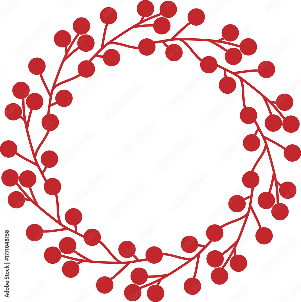 Fototapeta premium 열매-리스-열매리스-크리스마스-크리스마스리스-빨간열매-원-원형-테두리-틀-프레임-단순한
