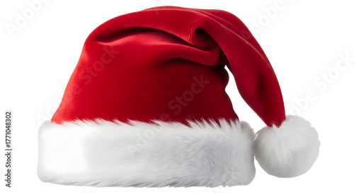 A vibrant Santa Claus hat with its classic design, ready for the festive season isolated on transparent background	
