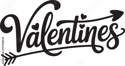 Romantic valentines day hand lettered text with arrow and hearts symbolizing love isolated on transparent background