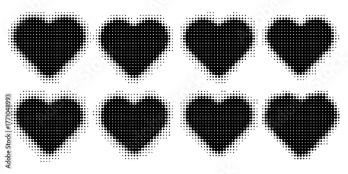 Halftone heart shapes design elements set (monochrome)