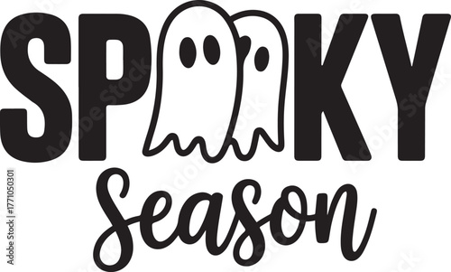 Spooky season halloween text design with cute ghost icons for festive celebrations isolated on transparent background