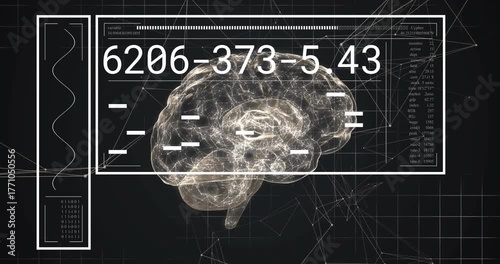 Upon scan start hologram brain model updating numeric codes per second showing scan progress