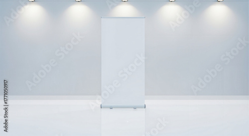 Vinyl banner mockup in bright minimalist room for branding presentation and advertising design template