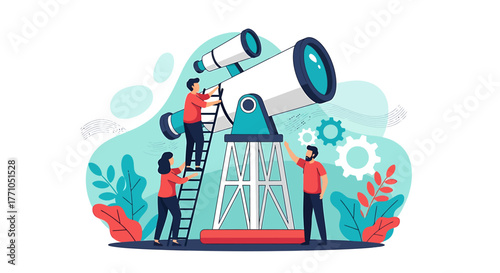 Team Collaborating on a Large Telescope, Exploring Future Concepts.